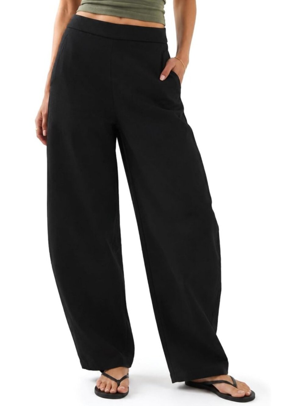 Women's Tall Barrel Pants - Pull-On Cotton Stretch Travel Trousers, Comfy Fit
